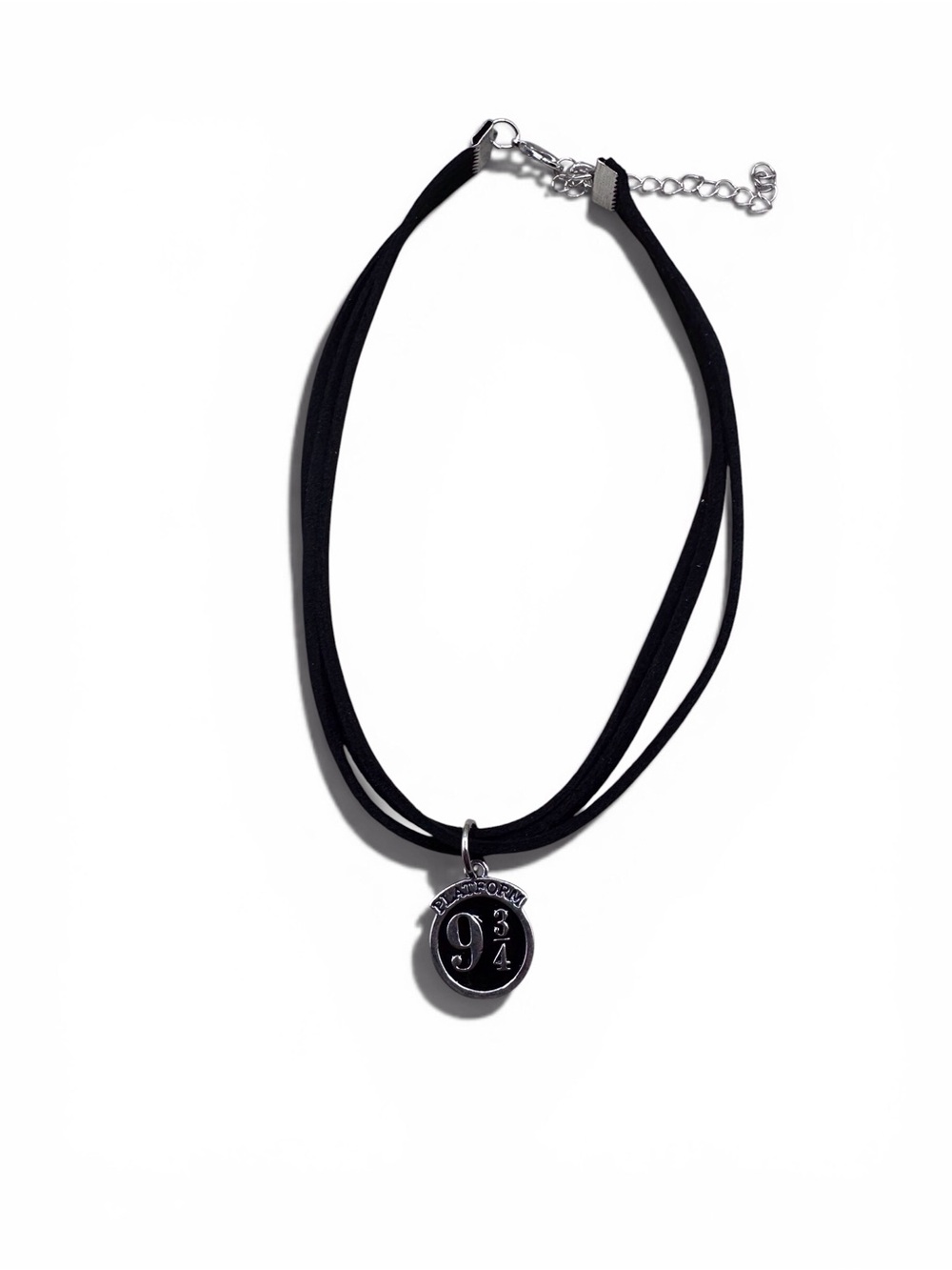 Black Velvet Choker Necklace with Silver Platform 9 3/4 Pendant - Picture 2 of 5